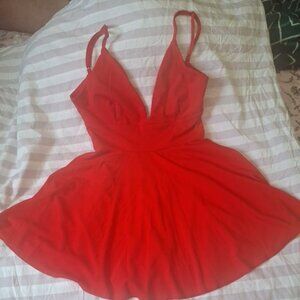 SHEIN Red Fit & Flare Mini Dress V-Neck Strappy Sleeveless Zip Short S